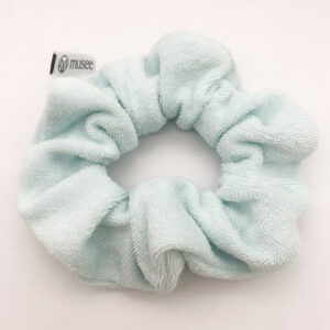 Absorb Water Blue Cotton Terry Elastic Scrunchy With Logo Tag