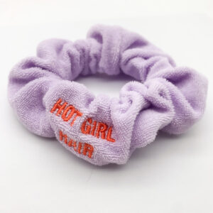 Lilac Towel Cloth Hair Scrunchies With Custom Logo Embroidery