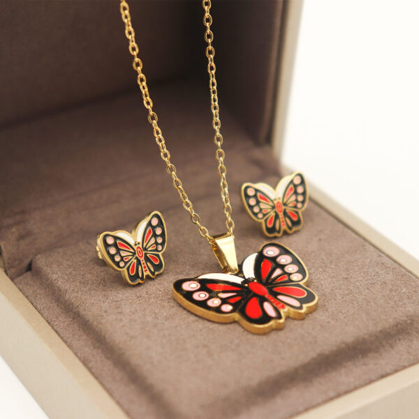 Fashion Stainless steel Jewelry Cartoon butterfly Necklace and Earrings for Kids and girls