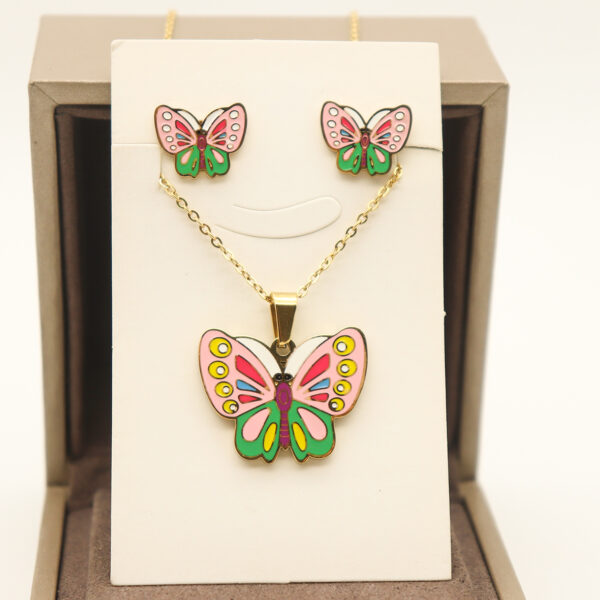 Fashion Stainless steel Jewelry Cartoon butterfly Necklace and Earrings for Kids and girls