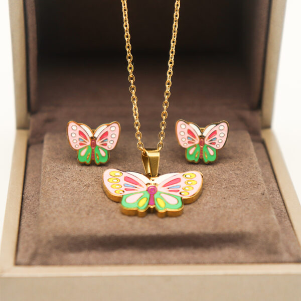 Fashion Stainless steel Jewelry Cartoon butterfly Necklace and Earrings for Kids and girls