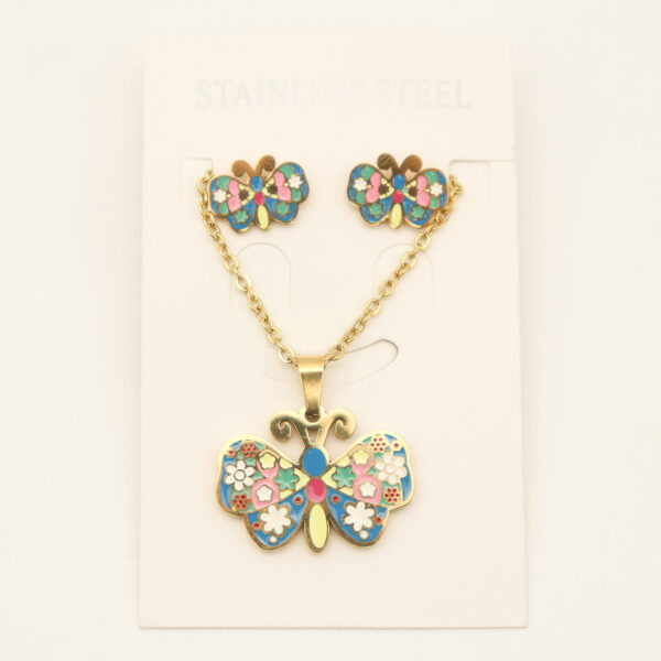 Fashion Stainless steel Jewelry Cartoon Butterfly Necklace and Earrings for Kids and girls