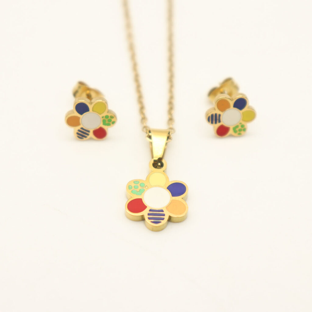 Fashion Stainless steel Jewelry Cartoon Sunflowers Necklace and Earrings