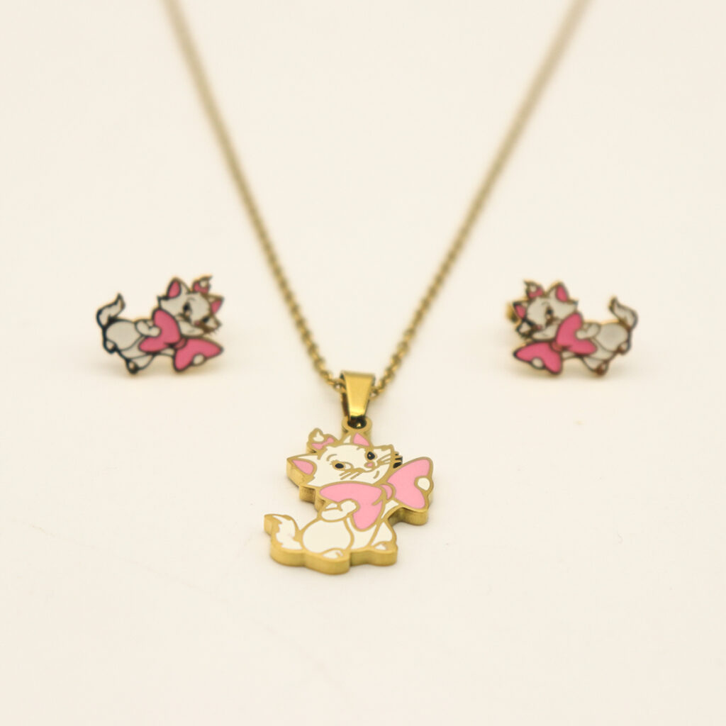 Fashion Stainless steel Jewelry Cartoon Necklace and Earrings for Kids and Girls