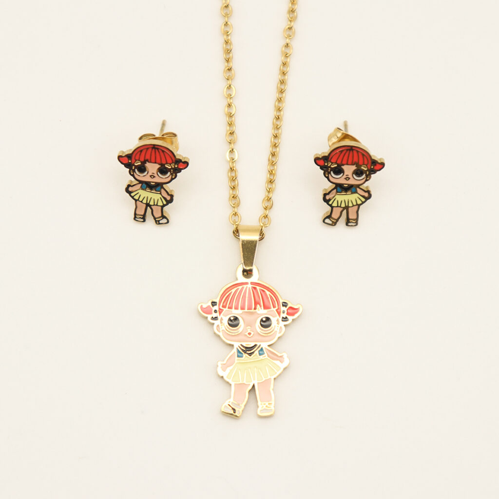Fashion Stainless steel Jewelry Cartoon Necklace and Earrings for Kids and girls