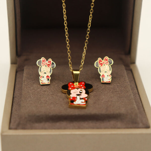 Fashion Stainless steel Jewelry Cartoon Mickey Necklace and Earrings for Kids