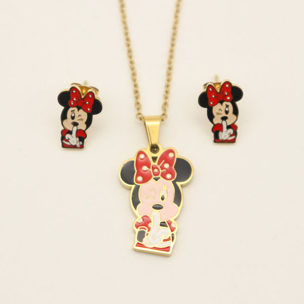 Fashion Stainless steel Jewelry Cartoon Mickey Necklace and Earrings for Kids
