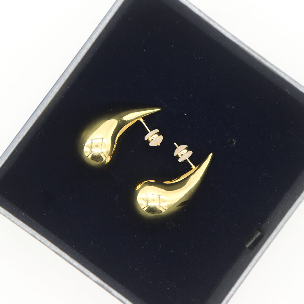 24K Gold Plated 925 Sterling Silver Post Teardrop Chunky Hoop Earrings