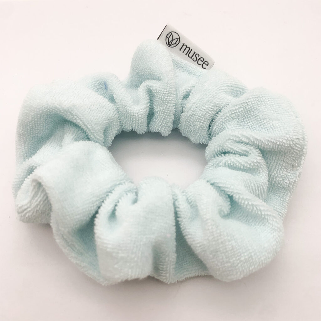 Absorb Water Blue Cotton Terry Elastic Scrunchy With Logo Tag