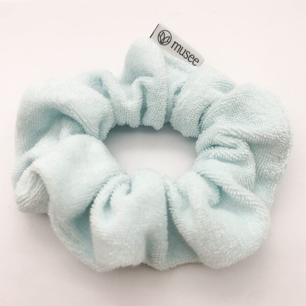 Absorb Water Blue Cotton Terry Elastic Scrunchy With Logo Tag