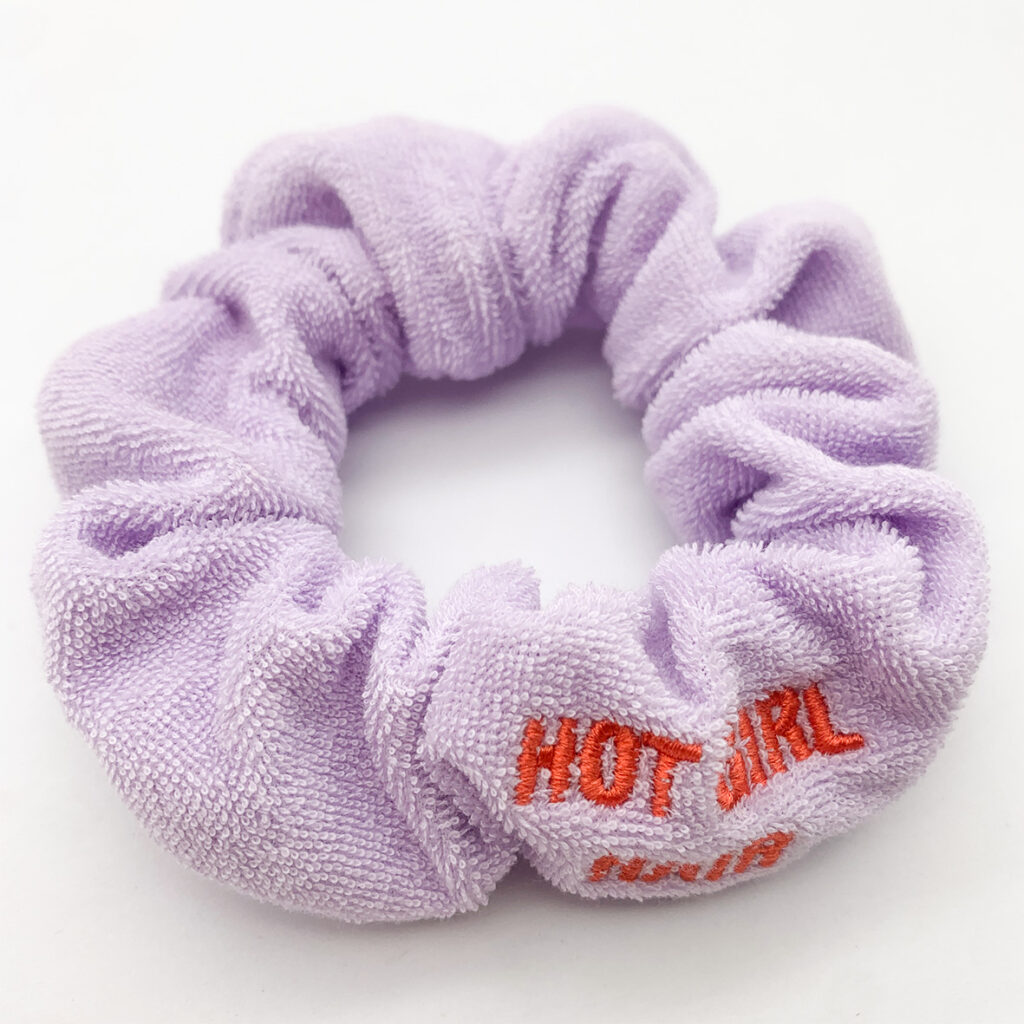 Lilac Towel Cloth Hair Scrunchies With Custom Logo Embroidery